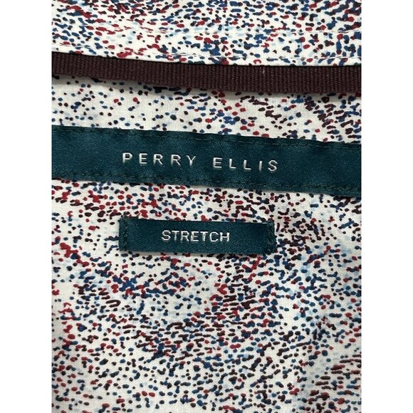 Perry Ellis Dotted Paisley Button Front Long Sleeve Shirt Blue Red Sz XXL Office - Picture 5 of 10